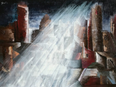 Peinture intitulée "enlighted citiscape" par Wojtek Gawlik, Œuvre d'art originale, Acrylique Monté sur Châssis en bois
