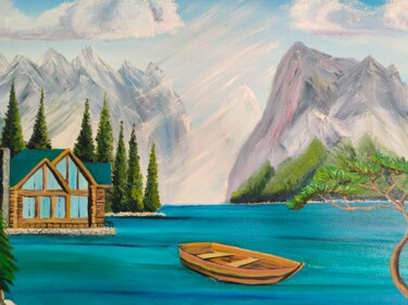 Painting titled "Mountaine lake" by Aleksander Aleksiuk, Original Artwork, Oil