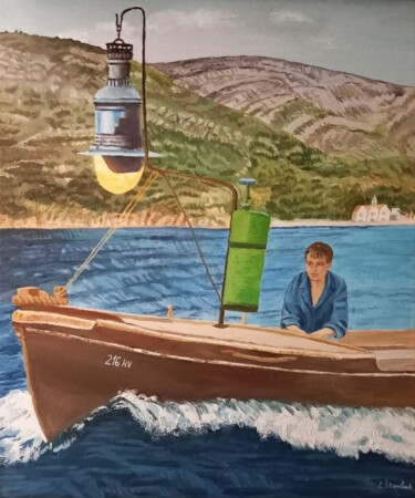 제목이 "Fisherman"인 미술작품 Elizabeta Štambuk로, 원작, 기름 나무 들것 프레임에 장착됨
