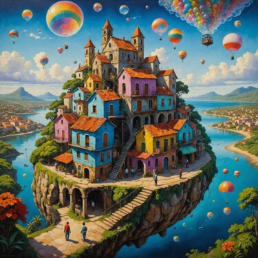 Pintura titulada "Le village" por Valérie C, Obra de arte original, Pintura Digital