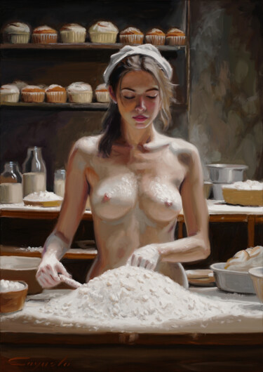 绘画 标题为“THE BAKER” 由Angel Cayuela, 原创艺术品, 油 安装在artwork_cat.上