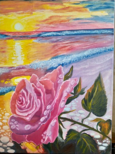 Картина под названием "rose on the beach" - Lianna Martirosyan, Подлинное произведение искусства, Масло Установлен на Деревя…