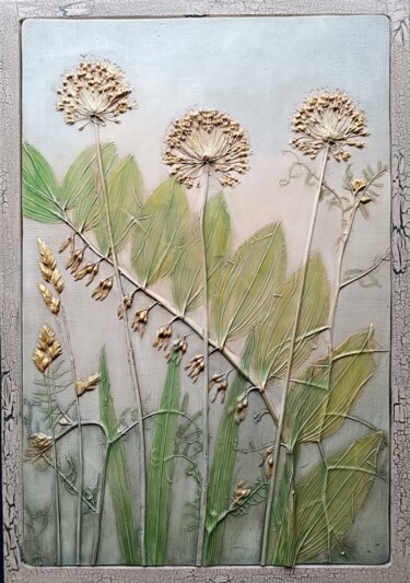 "Airy Tenderness" Botanical Bas-Relief Malerei mit dem Titel ""Airy Tenderness" B…" von Alena Panchenia, Original-Kunstwerk, Gips