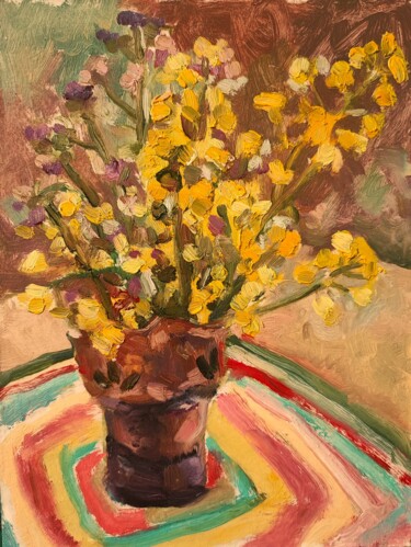 Bouquet of summer yellow flowers oil sketch 绘画 标题为“Bouquet of summer y…” 由Irina Lopuh, 原创艺术品, 油 安装在纸板上