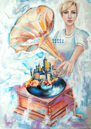 绘画 标题为“The music of the ol…” 由Veronika Chernyshkova, 原创艺术品, 油 安装在木质担架架上