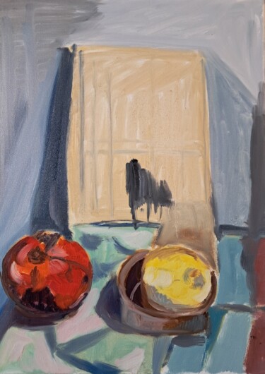 Peinture intitulée "Grenade et citron" par Martin Jobert, Œuvre d'art originale, Huile Monté sur Châssis en bois