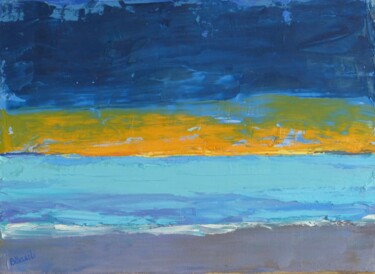 Peinture intitulée "Coucher de soleil à…" par Bénédicte Basili, Œuvre d'art originale, Huile Monté sur Châssis en bois