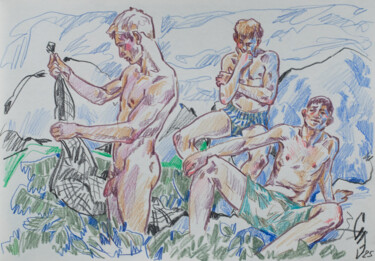 Zeichnungen mit dem Titel "In full view of eve…" von Sergey Sovkov, Original-Kunstwerk, Conté-Buntstifte