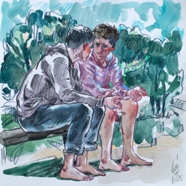 Zeichnungen mit dem Titel "Conversation betwee…" von Sergey Sovkov, Original-Kunstwerk, Aquarell