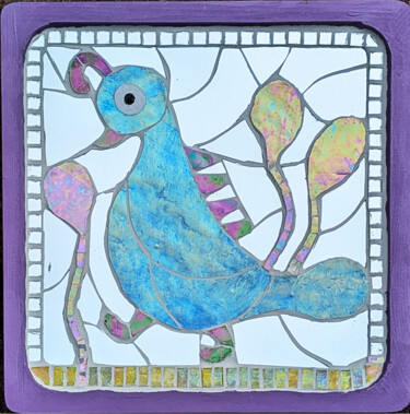 雕塑 标题为“Little Quail Purple…” 由Ruta Sevo, 原创艺术品, 玻璃 安装在木板上