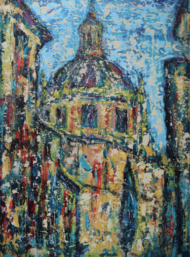 「Salamanca old city…」というタイトルの絵画 Denis Kuvayevによって, オリジナルのアートワーク, アクリル 段ボールにマウント