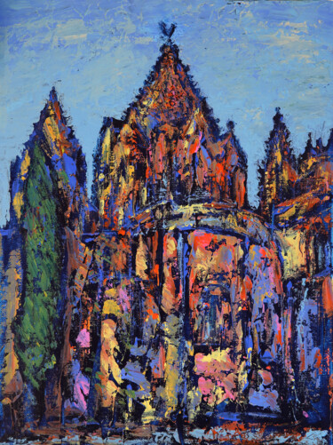 Old Cathedral of Salamanca Painting titled "Old Cathedral of Sa…" by Denis Kuvayev, Original Artwork, Acrylic Mounted on Cardboard