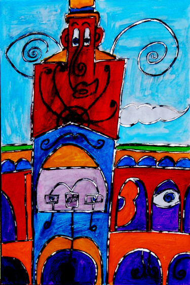 Painting titled "Le pont" by José Espiguinha, Original Artwork, Gouache