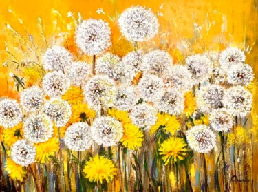 Painting titled "Dandelions" by Natalja Dibanina, Original Artwork, Acrylic Mounted on Wood Stretcher frame