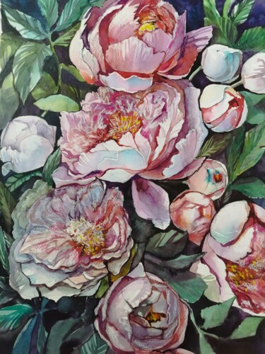 Painting titled "Romance in Bloom" by Ariadna Shmidt (AriS), Original Artwork, Watercolor