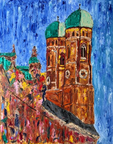 绘画 标题为“Frauenkirche München” 由Daniel Pultorak, 原创艺术品, 油 安装在木质担架架上