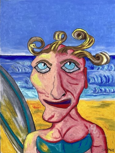 Peinture intitulée "LA SURFEUSE" par Philippe Savage, Œuvre d'art originale, Pastel