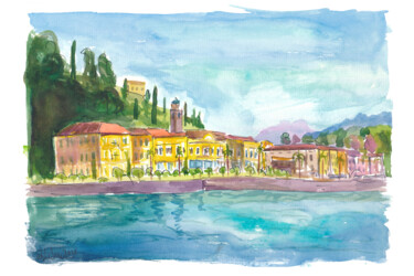 Painting titled "Sunlit Bellagio Cha…" by Artshop77, Original Artwork, Watercolor