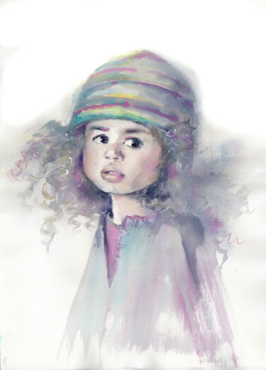 Baby. Watercolor portrait. Pittura intitolato "Baby. Watercolor po…" da Alla Prisakar, Opera d'arte originale, Acquarello