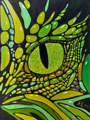 Guardian of the ancient forest - dragon eye acrylic fantasy 绘画 标题为“Guardian of the anc…” 由Anastasia Kokler, 原创艺术品, 丙烯 安装在木质担架架上