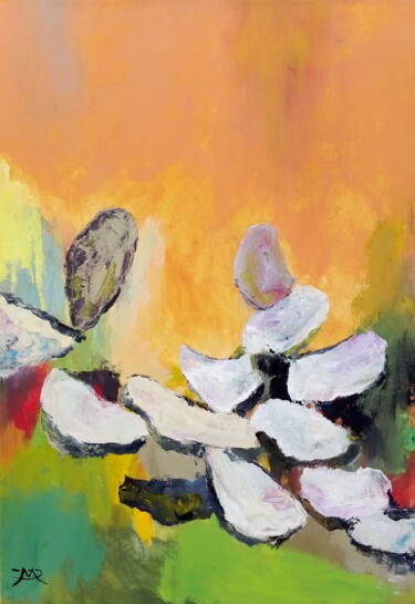 Painting titled "Les huîtres" by Daniel Mangin, Original Artwork, Oil Mounted on Wood Stretcher frame