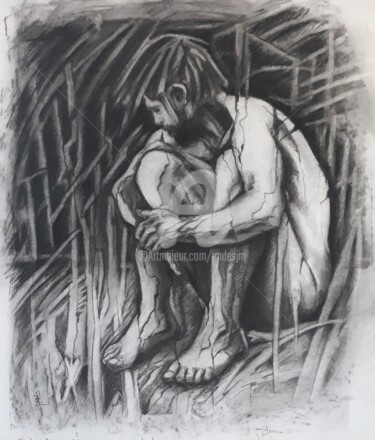 제목이 "L'écorché"인 그림 Jean-Michel Desterke로, 원작, 숯