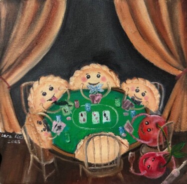 Painting titled "Vareniki with Cherr…" by Lera Kirci, Original Artwork, Oil Mounted on Wood Panel
