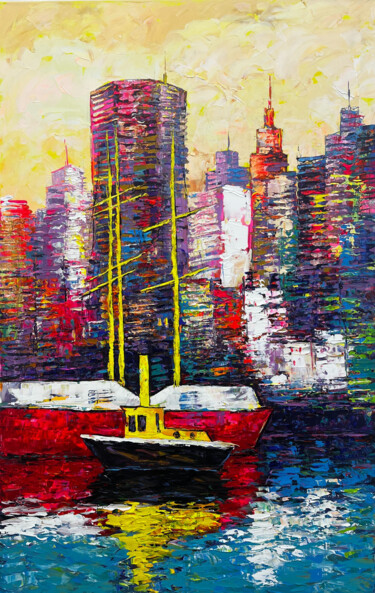 City Lights Reflections 绘画 标题为“City Lights Reflect…” 由Zorin, 原创艺术品, 丙烯 安装在木质担架架上