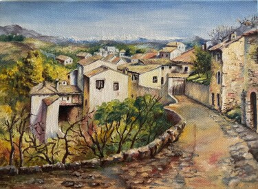 Peinture intitulée "Village provençale" par Bernard Palermo, Œuvre d'art originale, Huile Monté sur Châssis en bois