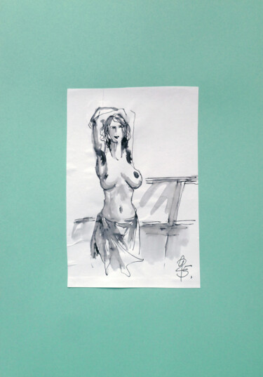 Vor Abfahrt. 图画 标题为“Vor Abfahrt.” 由Götz Wiedenroth, 原创艺术品, 墨