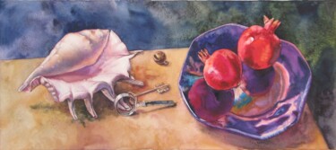 绘画 标题为“Shell and dish with…” 由Алексей Валсамаки, 原创艺术品, 水彩