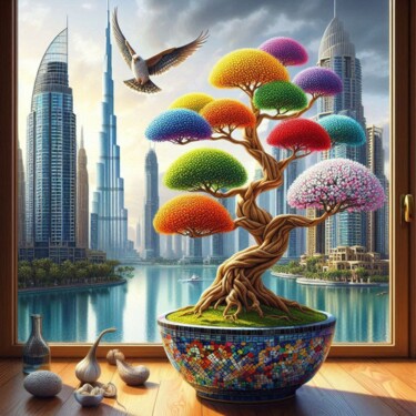 Burj Khalifa bonsái 2 Arts numériques intitulée "Burj Khalifa bonsái…" par Rogo Lino, Œuvre d'art originale, Image générée par l'IA Monté sur artw…