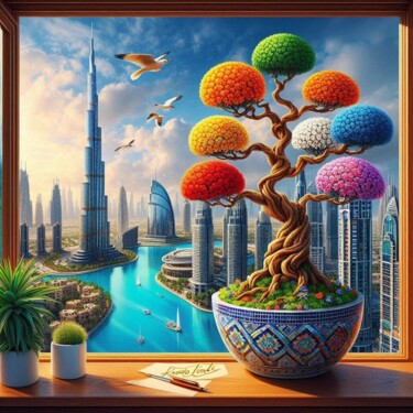Burj Khalifa bonsai 3 Arts numériques intitulée "Burj Khalifa bonsai…" par Rogo Lino, Œuvre d'art originale, Image générée par l'IA Monté sur artw…