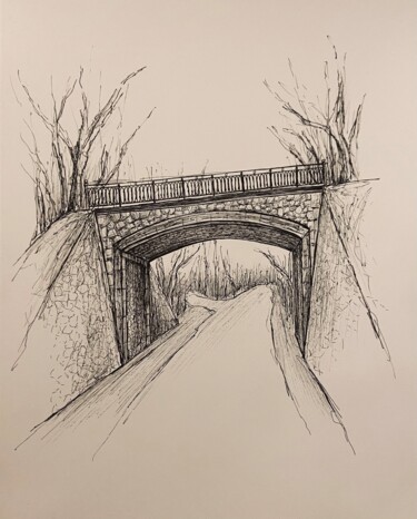 Dessin intitulée "Voie verte, Montmor…" par Marlène Bonnaffé, Œuvre d'art originale, Marqueur