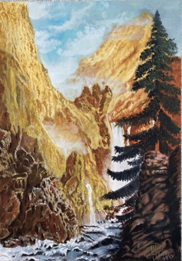 Painting titled "Somewhere in the mo…" by Radan As, Original Artwork, Oil Mounted on Wood Panel