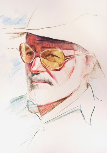Dibujo titulada "Ernest Hemingway an…" por Yelyzaveta Slobodeniuk (Elza Slo), Obra de arte original, Lápiz