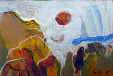 Painting titled "Kleine Landschaft 2" by Susanne Jakobs, Original Artwork, Acrylic Mounted on Cardboard