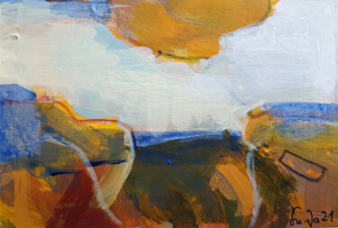 Painting titled "Kleine landschaft 3" by Susanne Jakobs, Original Artwork, Acrylic Mounted on Cardboard