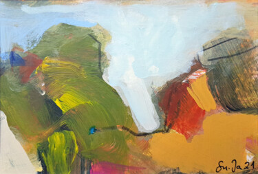 Painting titled "Kleine Landschaft 1" by Susanne Jakobs, Original Artwork, Acrylic Mounted on Cardboard
