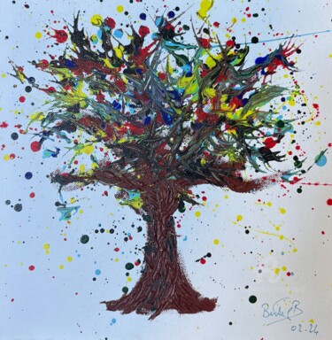 Картина под названием "L’Arbre Rayonnant" - Bruno Bertil, Подлинное произведение искусства, Акрил Установлен на Деревянная р…
