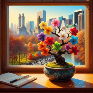 N.Y. Central Park y bonsái 3 Arts numériques intitulée "N.Y. Central Park y…" par Rogo Lino, Œuvre d'art originale, Image générée par l'IA Monté sur artw…
