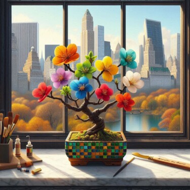 N Y. Central Park y bonsay 4 Arts numériques intitulée "N Y. Central Park y…" par Rogo Lino, Œuvre d'art originale, Image générée par l'IA Monté sur artw…