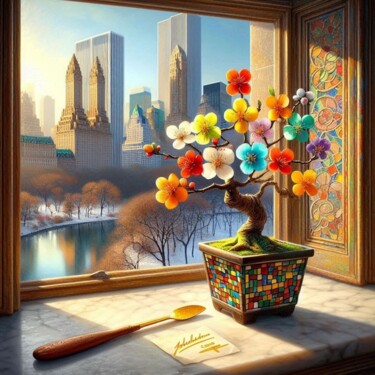 N.Y. Central Park y bonsái 5 Arts numériques intitulée "N.Y. Central Park y…" par Rogo Lino, Œuvre d'art originale, Image générée par l'IA Monté sur artw…