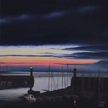Painting titled "Lever de soleil sur…" by Thierry Le Boulanger, Original Artwork, Oil Mounted on Wood Stretcher frame