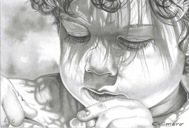 Drawing titled "Caliméro" by Laurence Coindre, Original Artwork, Pencil Mounted on Glass