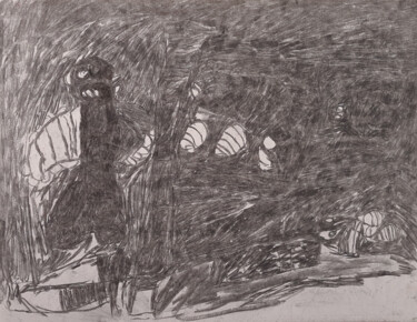 Drawing titled "Fantomatique" by Ludovic Albrieux, Original Artwork, Charcoal Mounted on Other rigid panel