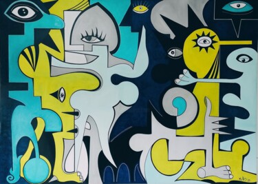 Peinture intitulée "A dança das persona…" par Mutes / César Amorim, Œuvre d'art originale, Huile Monté sur Châssis en bois