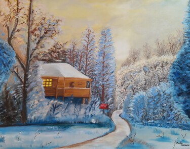 Pintura intitulada "Snow" por Marly Genuino, Obras de arte originais, Óleo Montado em Armação em madeira