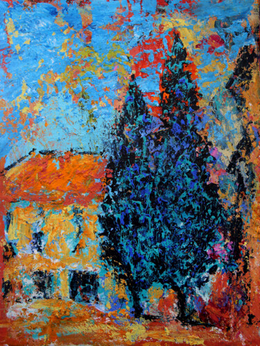 Trees behind the Old Сathedral (2021) Картина под названием "Trees behind the Ol…" - Denis Kuvayev, Подлинное произведение искусства, Акрил Установлен на картон