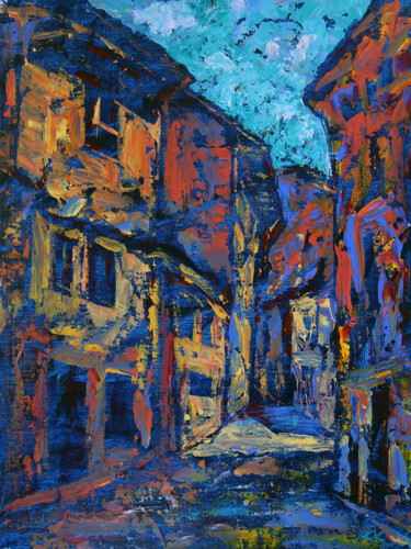 Tentenecio street in Salamanca Peinture intitulée "Tentenecio street i…" par Denis Kuvayev, Œuvre d'art originale, Acrylique Monté sur Carton